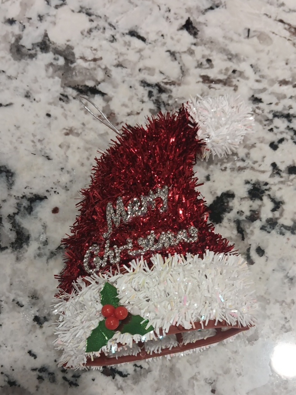 Festive Red and White 'Merry Christmas' Holiday Hat Ornament